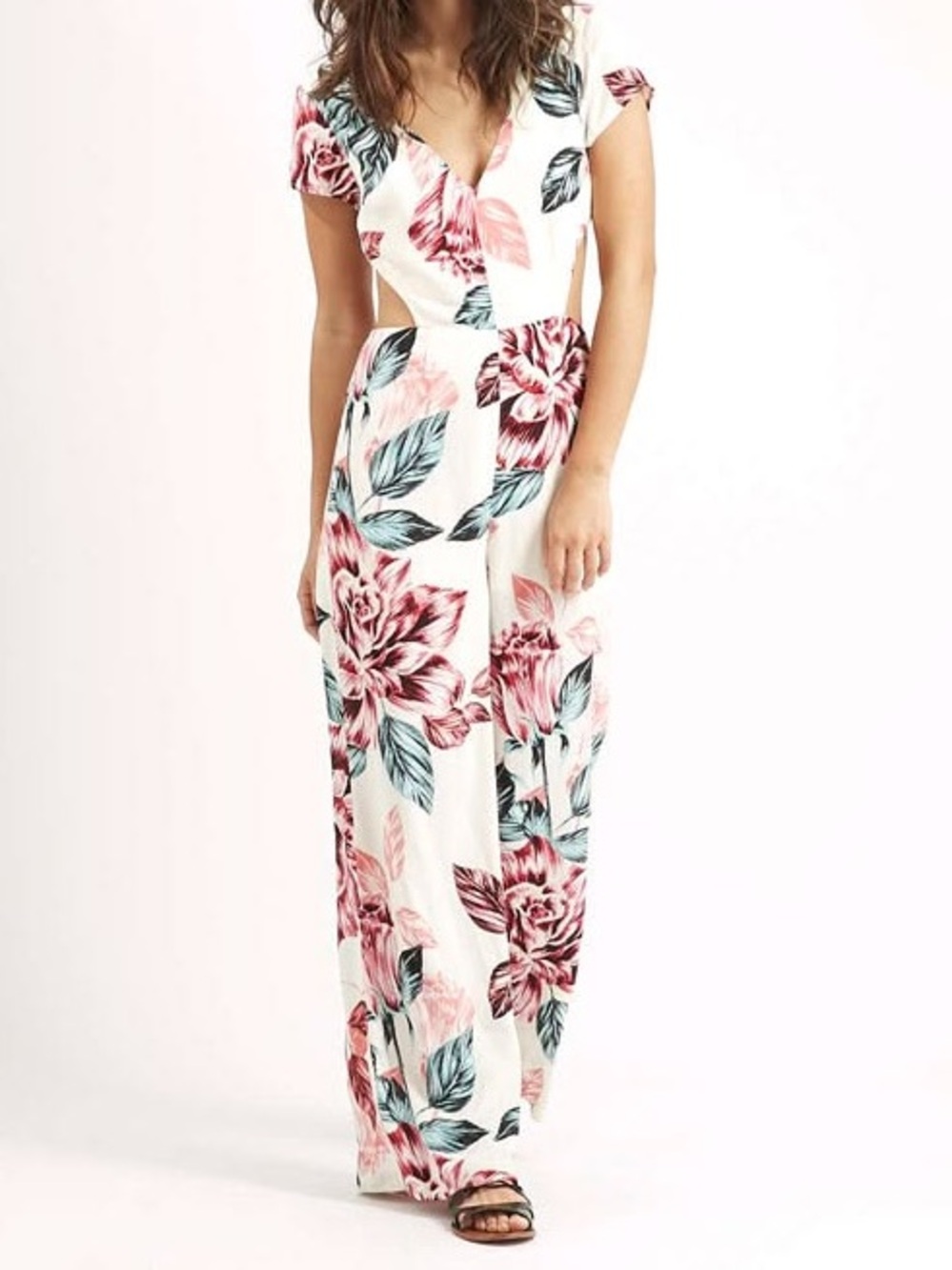 Kendall & Kylie Cream Jumpsuit with Pink Floral Print